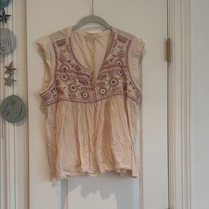 Lucky brand Embroidered Cream Sleeveless Top